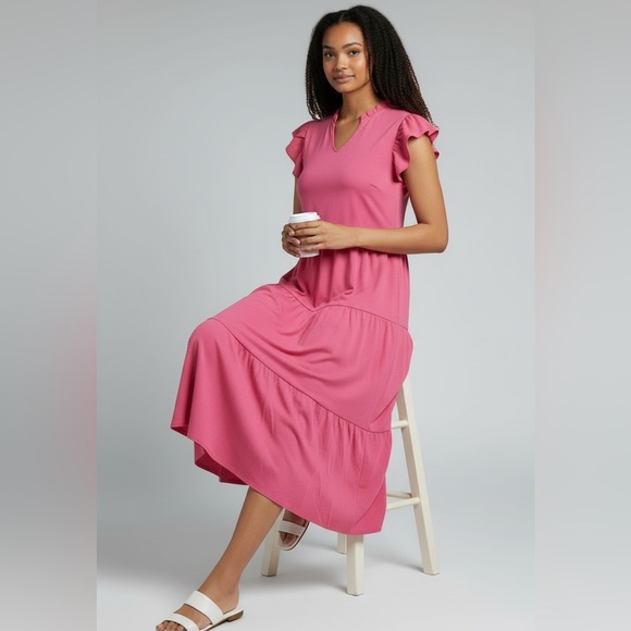SHEIN Pink Tiered Midi Dress XL - Picture 4 of 6